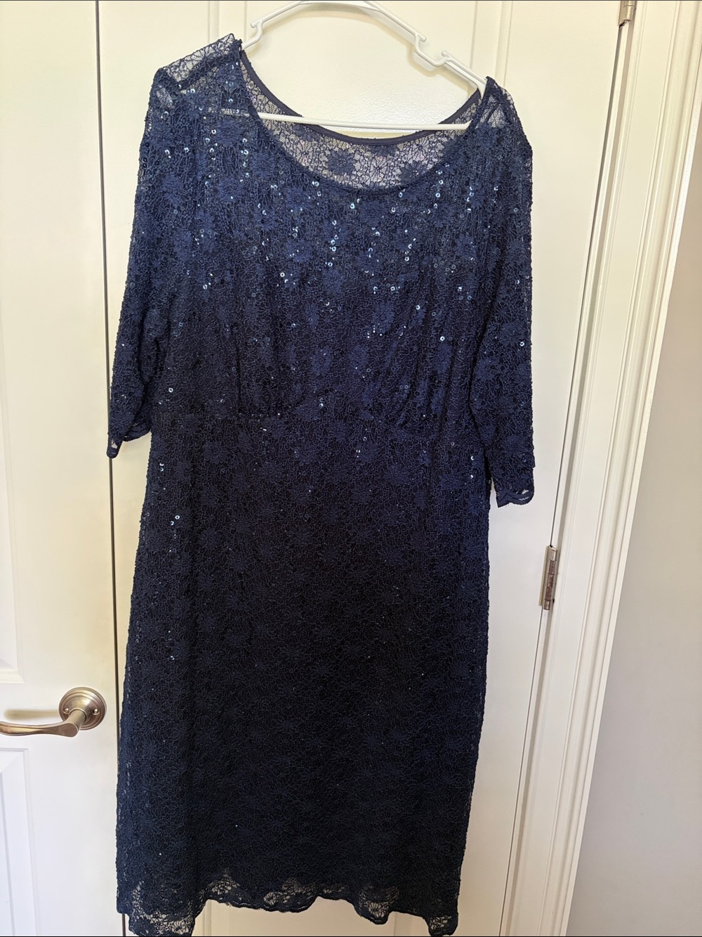 Midnight Velvet Navy Lace Sequin Midi Dress